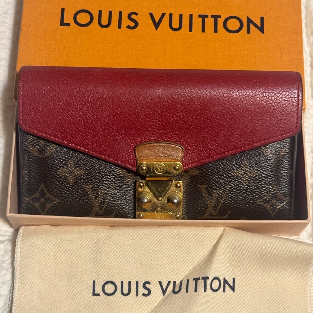 Louis Vuitton Red and Brown Wallet with Monogram Canvas